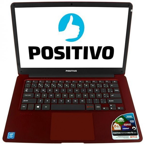 Notebook Positivo Motion Red Q232A de 14.1" com 1.44GHz/2GB RAM/32GB HD - Vermelho